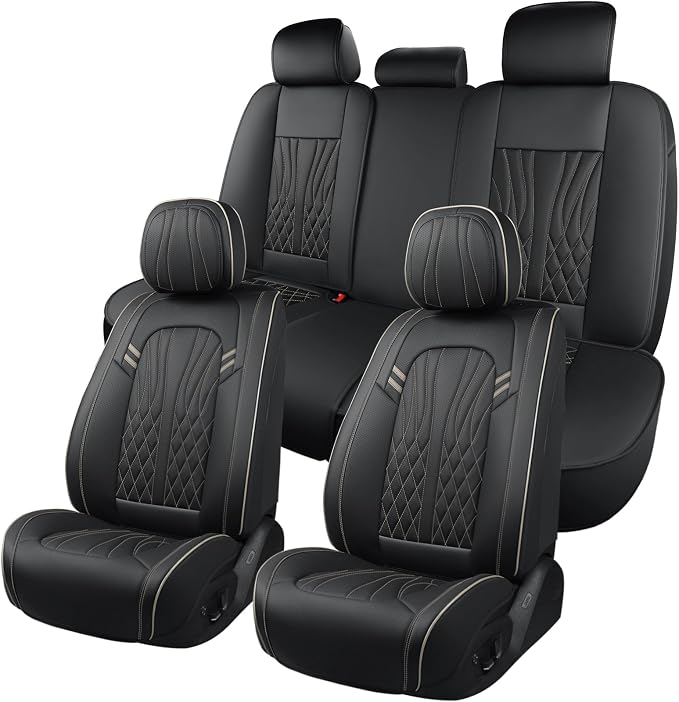 Leather Car Seat Covers 5 Pieces, Full Set Universal Seat Covers by MINGBRONCARSEATCOVER