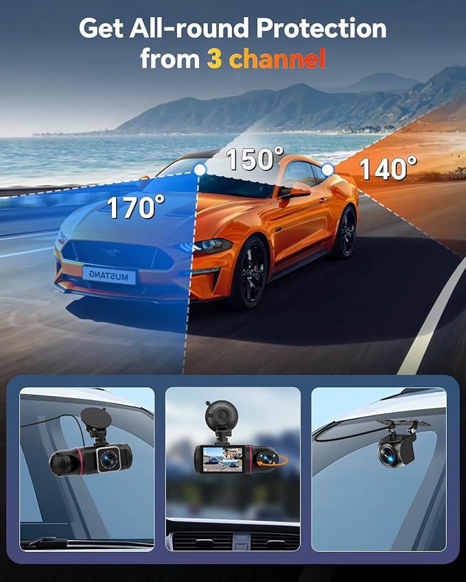 Dash Cam Front and Rear Inside, 1080P 3 Channel Dash Camera - Image 3