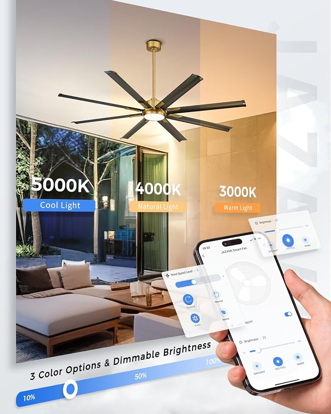Industrial Ceiling Fan With Light, 72 Inch Black & Gold Ceiling Fan With 8 - Image 8
