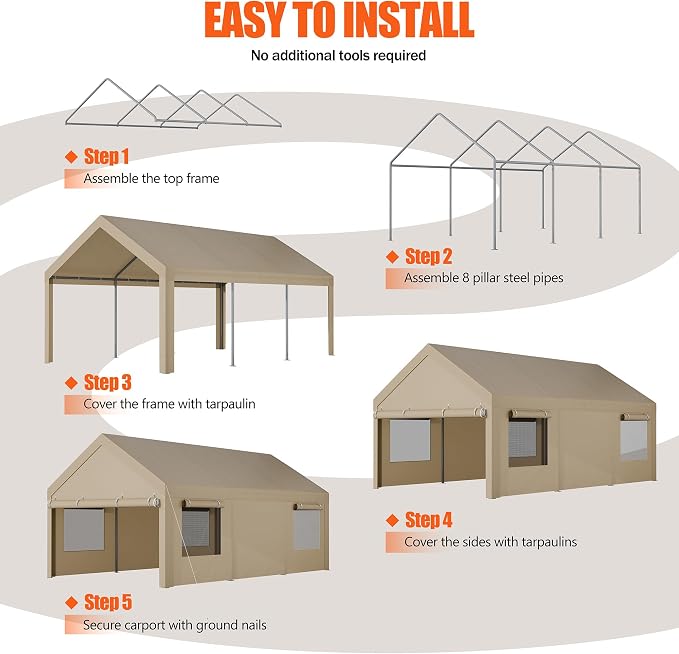 JAMFLY Carport, 10x20 ft Heavy Duty Carport - Image 3