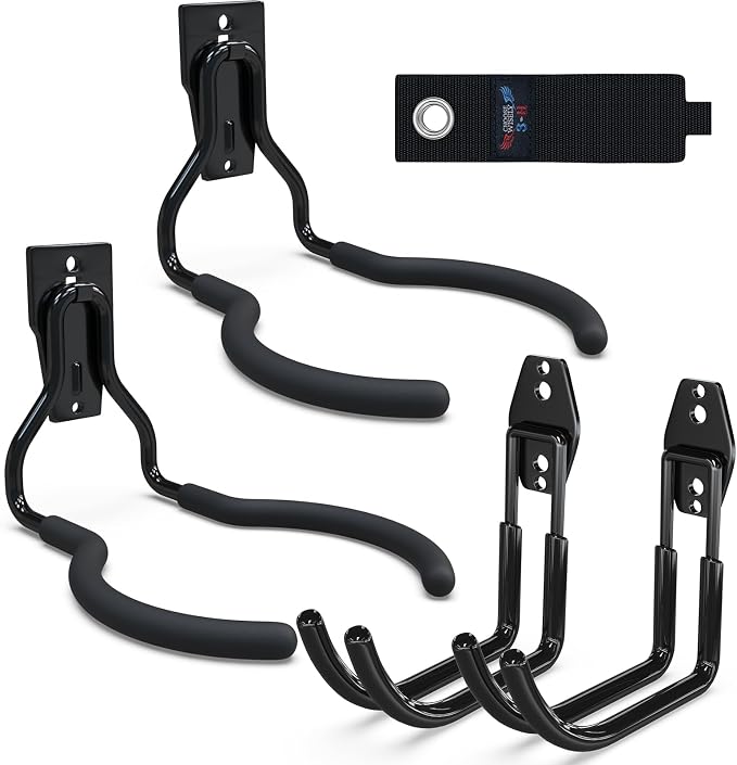 3-H Weed Eater Hanger 2 Pack, 2 Large Garage Wall Hooks, 1 Extension Strap by 3-H
