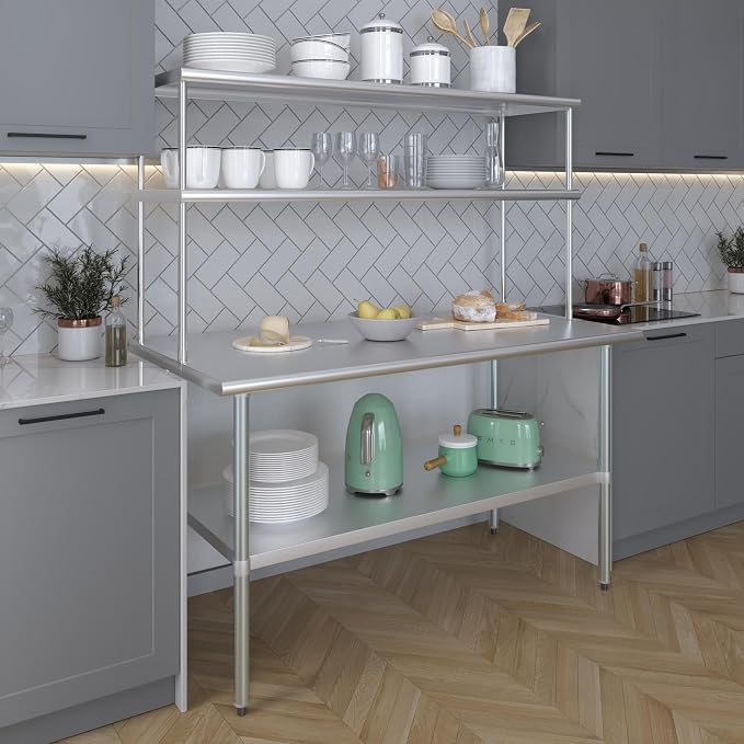 Amgood Stainless Steel Work Table Double Tier Overshelf | Metal Kitchen Prep - Image 5