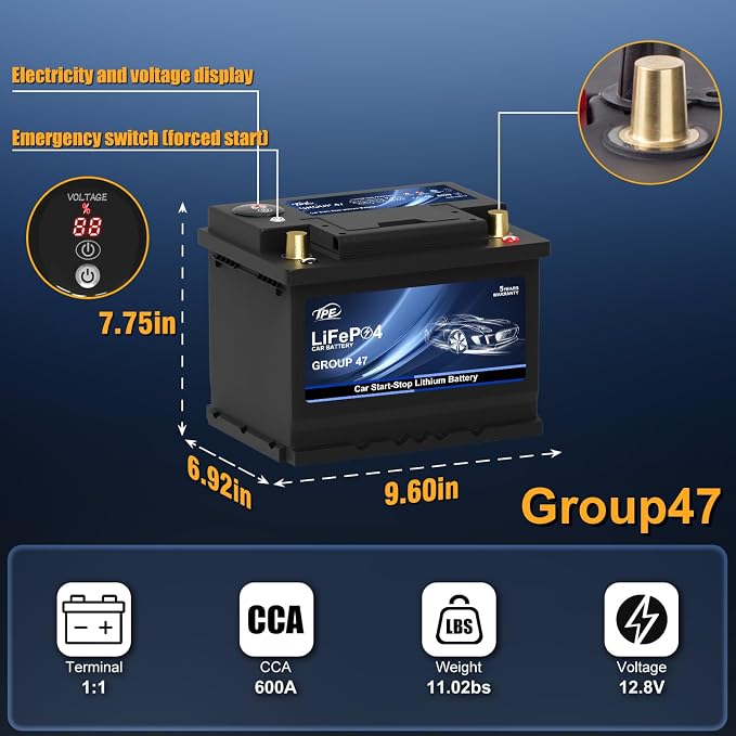 TPE Car Start-Stop Lithium Battery BCI Group47 LiFePO4 Lithium-ion Car Battery - Image 2