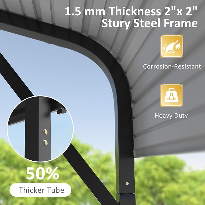 20x20 FT Carport with Metal Roof, Heavy Duty Metal Carport Canopy, Garage Car - Image 8