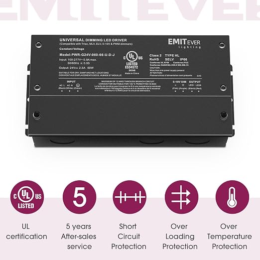 EMITEVER Dimmable Led Driver, 2 Packs 60W AC 110V-277V to DC 24V Transformer - Image 7