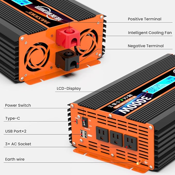 3000 Watt Pure Sine Wave Power Inverter 12V DC to 110V 120V Converter - Image 4