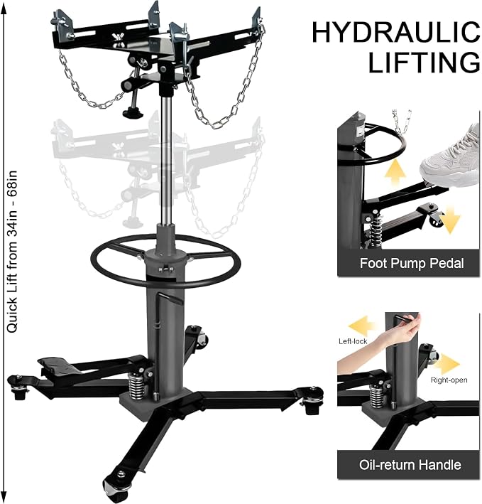 Transmission Jack 1660 lbs/ 0.75 Ton Capacity Hydraulic Telescopic Transmission - Image 4