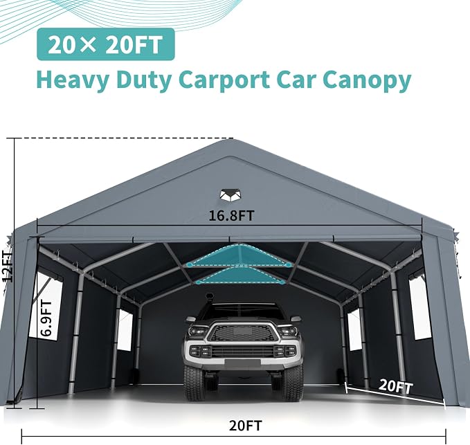 2 Car Carports 20X20 Heavy Duty，Car Ports - Image 2
