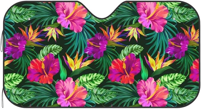 Tropical Flowers Car Windshield Sunshade Front Window Sun Visor Protector - Image 9