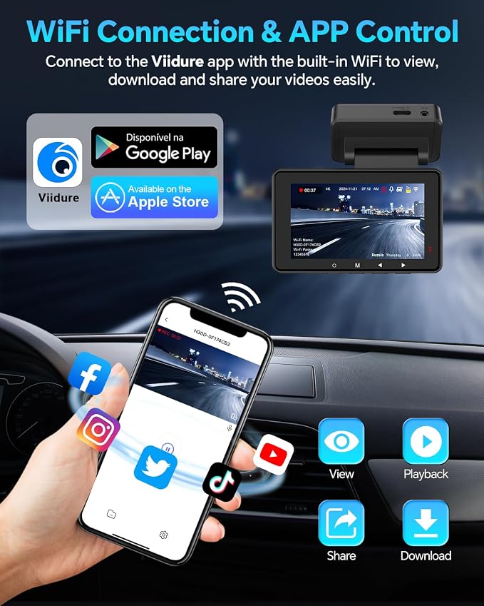 Dash Cam Front and Rear 4K+1080P, Dash Camera - Image 3
