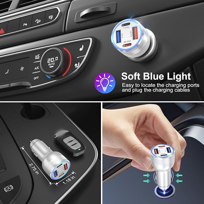 USB C Car Charger, Bangfun 3 Pack 65W 4 Ports 12V USB C Cigarette Lighter - Image 3