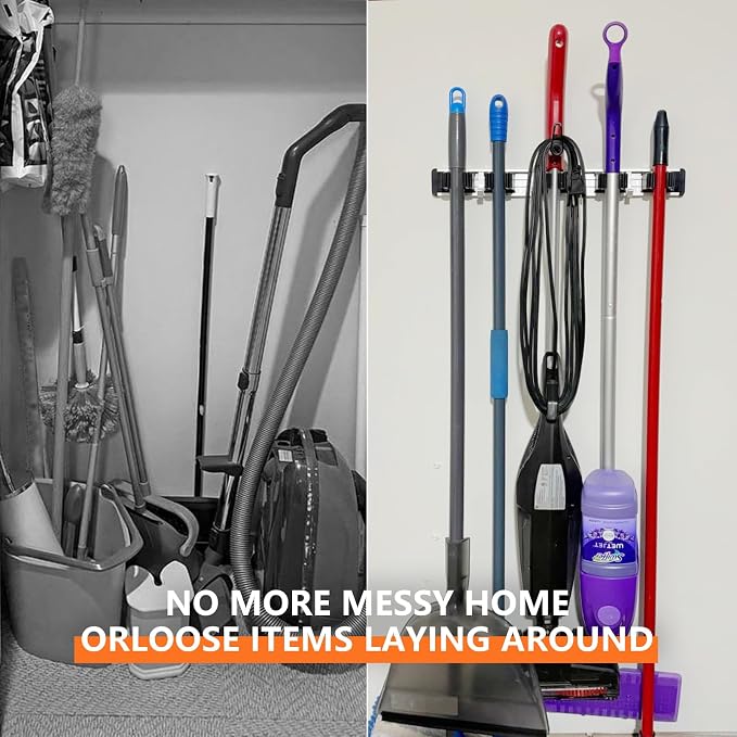 2 Pack Broom Holder Wall Mount Mop and Broom Hanger Wall Mounted Garage Storage - Image 4