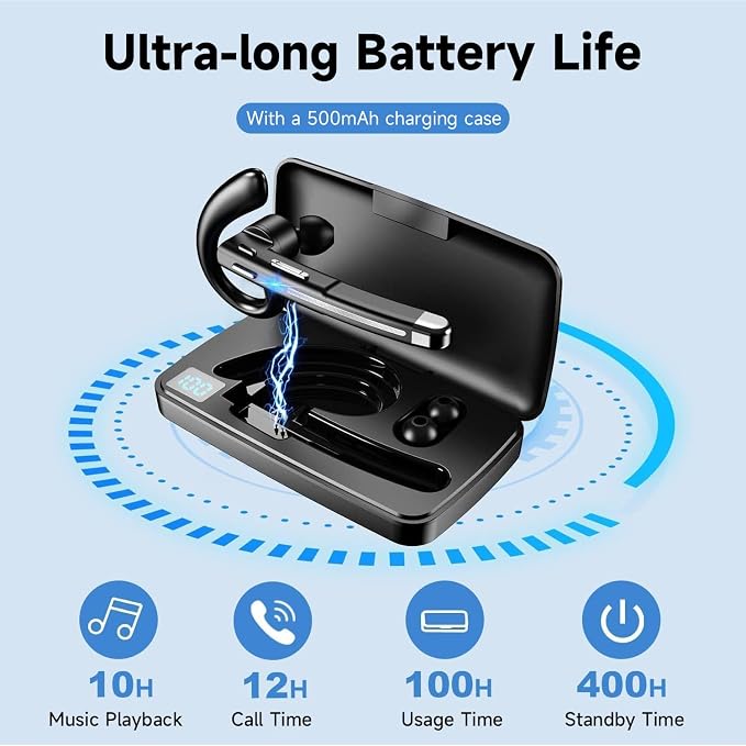 Bluetooth Headset V5.3, 100 Hrs Talk Time Single-Ear Earphone, CVC8.0 Noise - Image 3