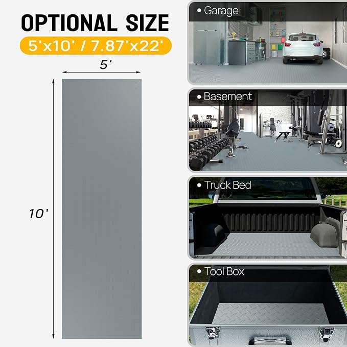 TUFFIOM 5 x 10 FT Garage Floor Mat, Thickened Diamond Plate PVC Garage Mats - Image 6