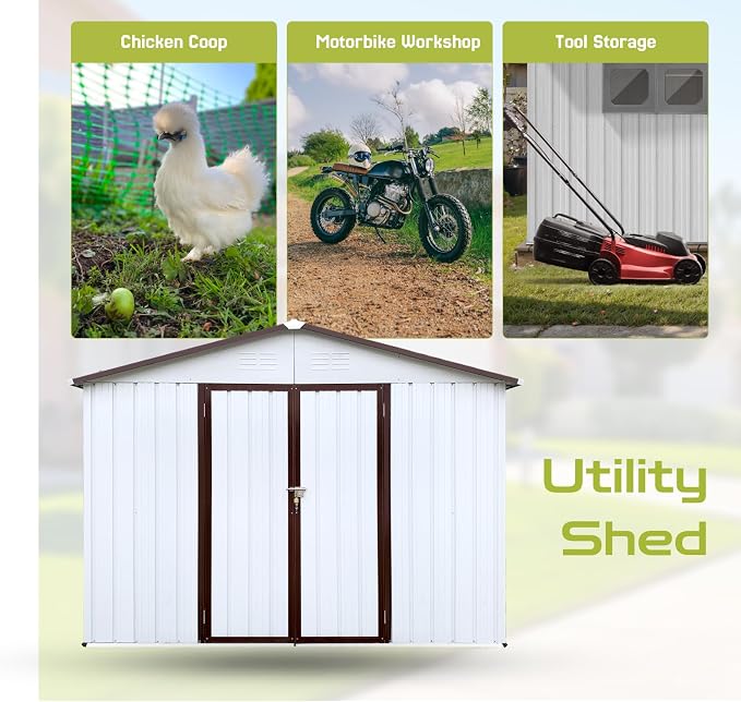 8 x 6 FT Outdoor Storage Shed, Metal Garden Tool Shed - Image 6