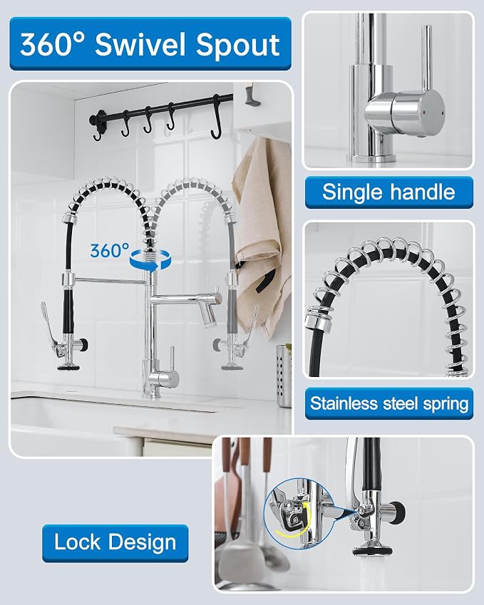 Fapully Kitchen Faucet with Pull Down Sprayer, Commercial Single Handle Kitchen - Image 4