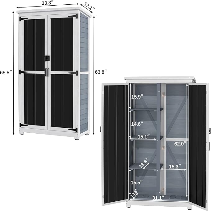 GDLF Outdoor Storage Cabinet Wood & Metal Garden Shed - Image 5