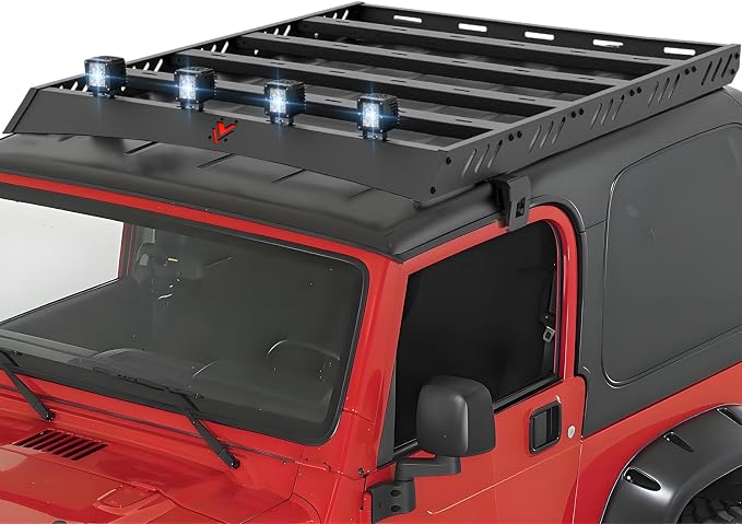 Roof Rack Cargo Basket with 4PCS LED Light Bar Compatible by YZONA