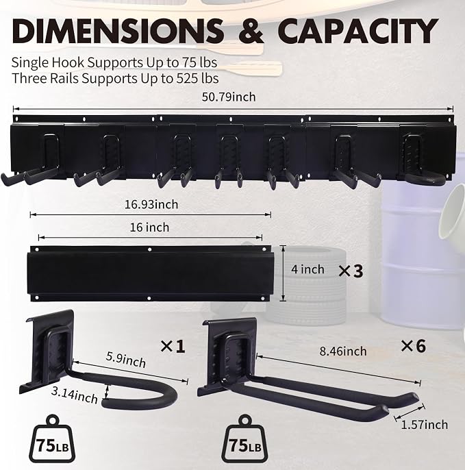 Garage Organization, 48 Inch Garden Tool Organizer Max Load 525 lb, Garage Tool - Image 4