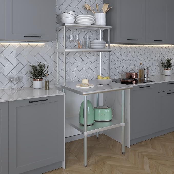 Amgood Stainless Steel Work Table Double Tier Overshelf | Metal Kitchen Prep - Image 6