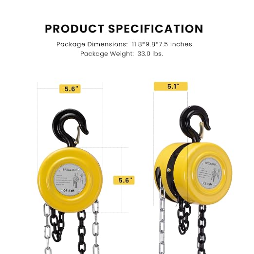 SPECSTAR Hand Chain Hoist 2 Ton 4400 Lbs Capacity 10 Feet - Image 7