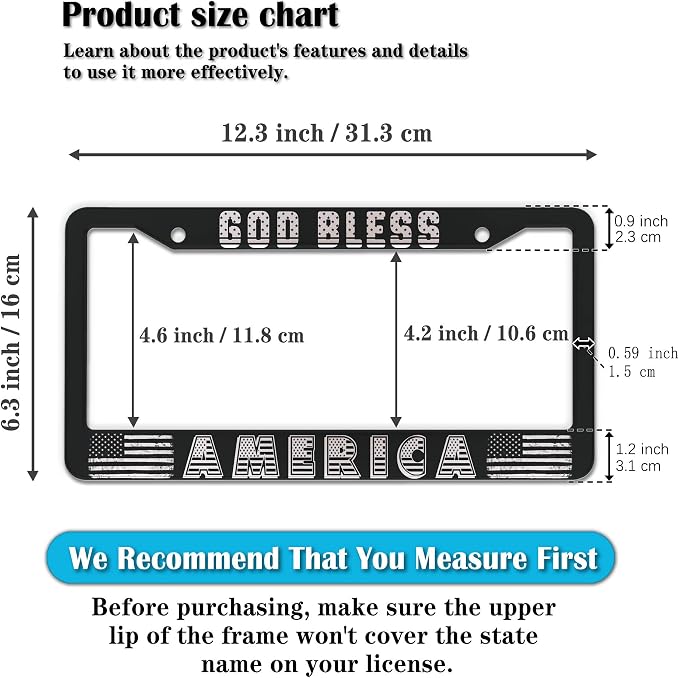 License Plate Frames Black and White License Plate Frame God Bless America - Image 2