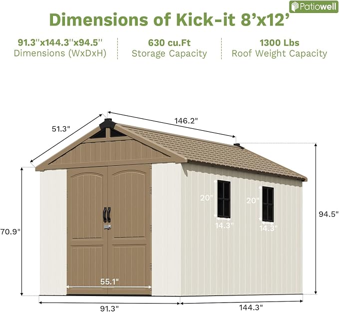 Patiowell 8 x 12 FT Plastic Outdoor Storage Shed - Image 4