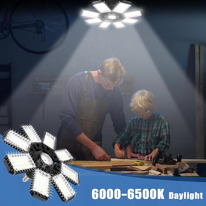 LED Garage Lights Bulb 8 Panels 2 Pack -200W, 20000LM 6500K Led Shop Light - Image 6