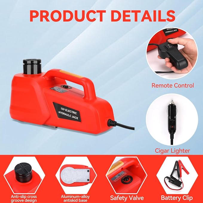 Electric Car Jack 5 Ton 12V Hydraulic Jack Portable Car Lift Floor Jack Stand - Image 2