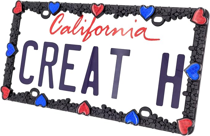 Creathome 3D Daisy Heart License Plate Frame from Pure Zinc Alloy Metal Perfect - Image 2