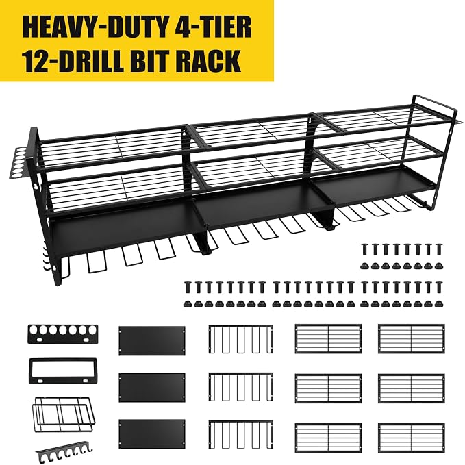 Wall Mount Power Tool Organizer, 4 Layer 12 Drill Hangers Storage Rack - Image 3