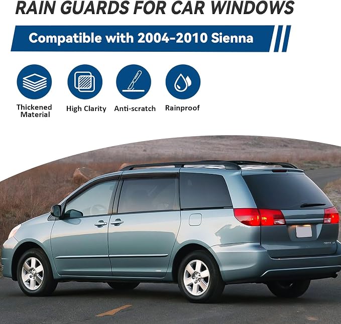4pcs Front+Rear Smoke Tint Sun/Rain Guard Outside Mount Tape-On Vent Window - Image 2