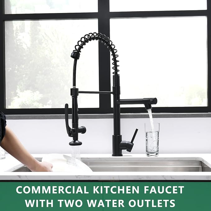 Fapully Black Kitchen Faucet, Commercial Pull Down Kitchen Sink Faucet - Image 9
