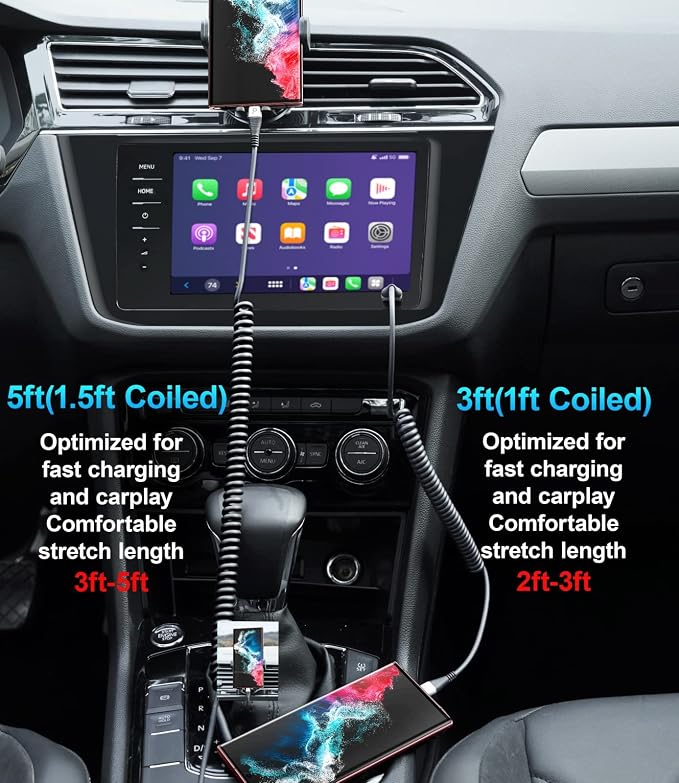 USB Type C Coiled Cable Fast Charging, Short USB A to USB C Charge Cable - Image 4