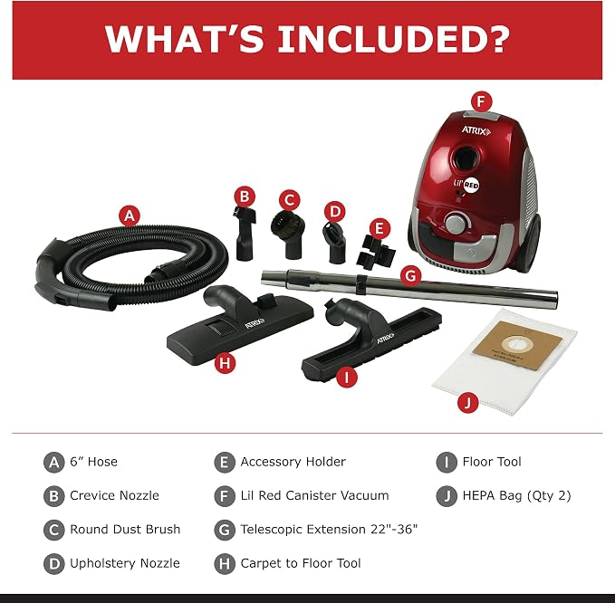AHSC-1 Atrix Lil Red Canister Vacuum Portable Canister vacuum w/ 2 Quart HEPA - Image 2