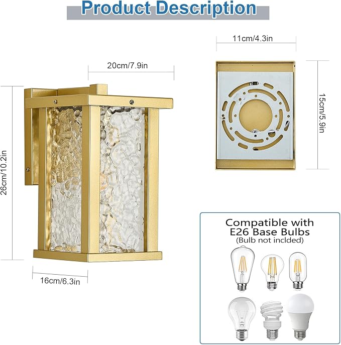 Outdoor Wall Sconce E26 Base Metal Frame - Image 3