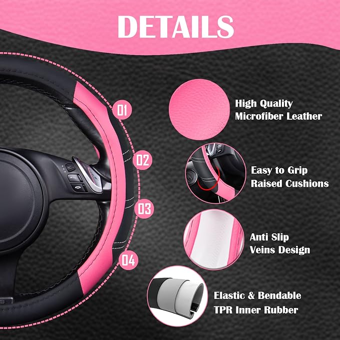 CAR PASS Line Rider Microfiber Leather Sporty 14.5-15 inch Steering Wheel Cover - Image 4