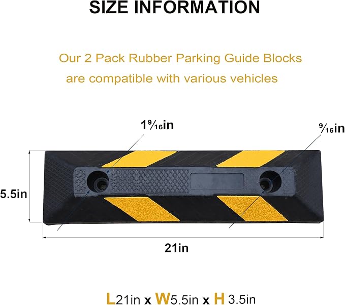 OrangeStar 21" Rubber Parking Curbs, Heavy Duty Garage Floor Wheel Stopper - Image 6