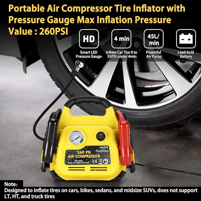 Jump Starter with Air Compressor 260PSI, 1000A Portable Car Jump Starter - Image 4