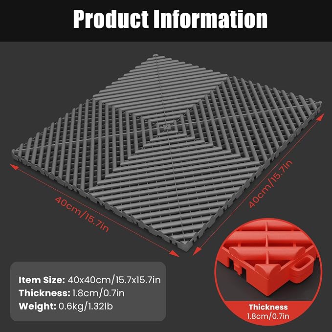 15.7"x15.7" Garage Flooring Tiles, Non-Slip Interlocking Plastic Garage Floor - Image 7