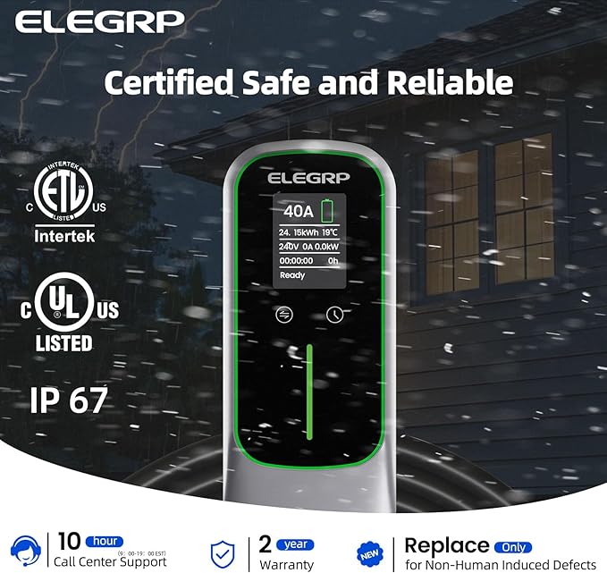 ELEGRP Level 2 EV Charger for Home, 40 Amp, ETL Certified, PBE & LCD Technology - Image 3