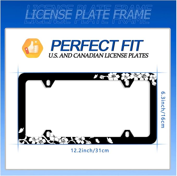 Black White Cherry Blossoms License Plate Frame Floral Flowers License Plate - Image 7