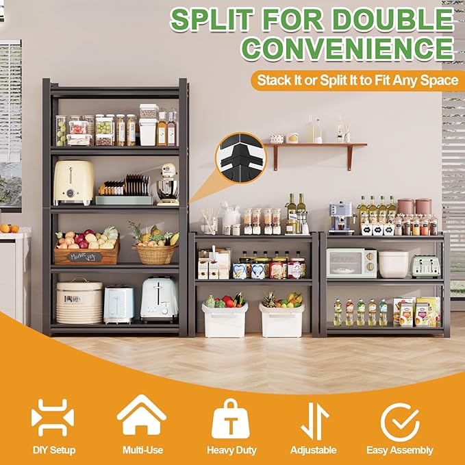 63H Metal Kitchen Storage Shelves, 1600 LBS Heavy Duty Garage Shelving Unit - Image 4