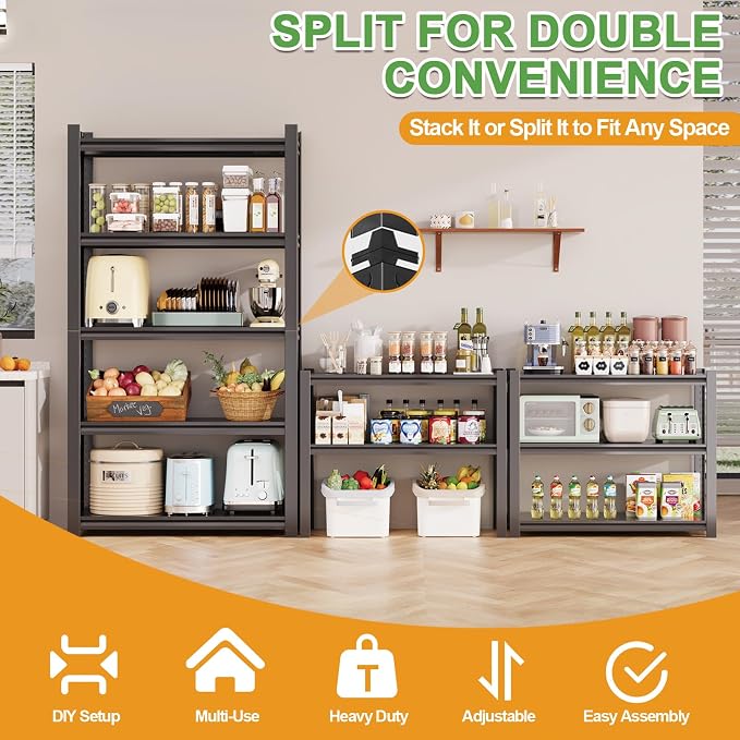 72H Metal Kitchen Storage Shelves, 3000LBS Heavy Duty Garage Shelving Unit - Image 4
