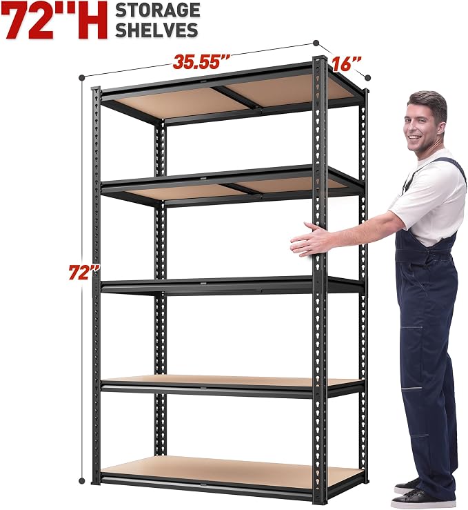 REIBII 2020LBS Storage Shelves 5 Tier Garage Shelving Heavy Duty, Adjustable - Image 3