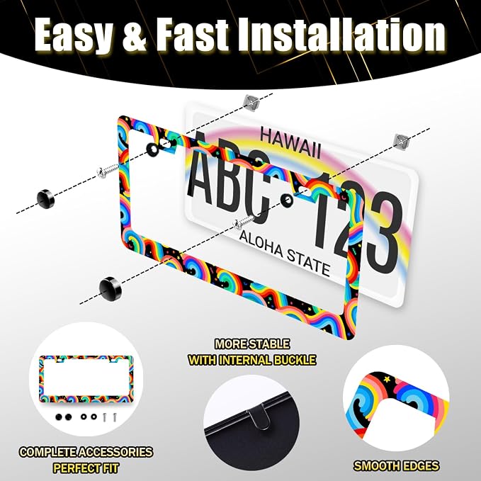 Boho Rainbow License Plate Frame Colorful License Plate Holder Stainless Steel - Image 7