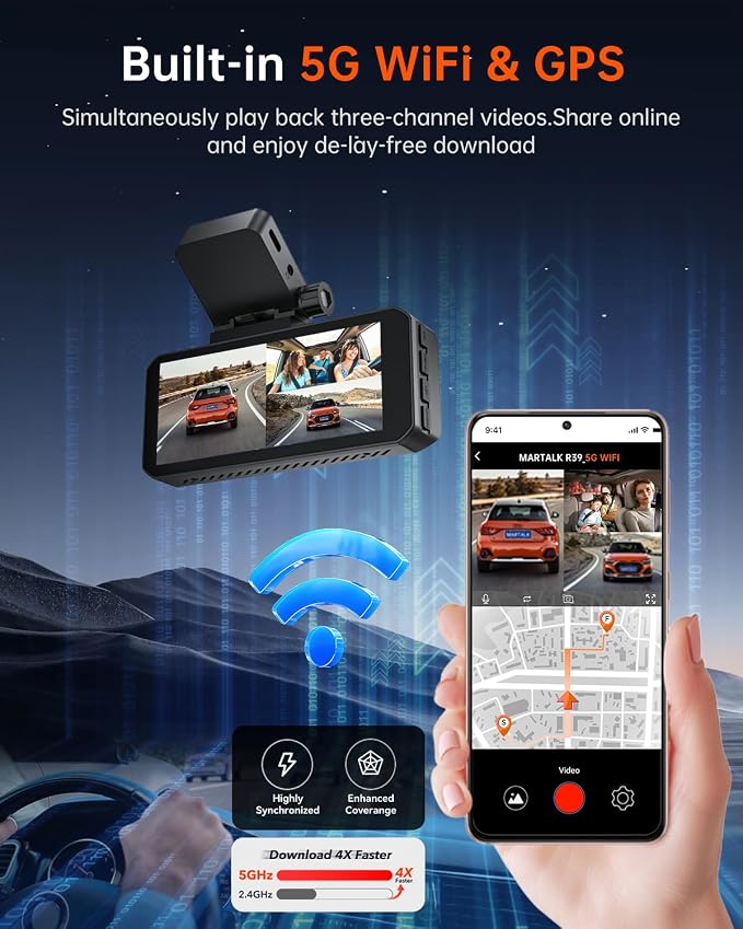 R39 Dash Cam Front and Rear, Dash Cam 3 Channel 5K - Image 8