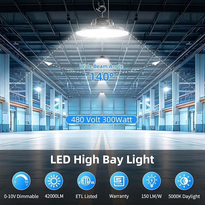 480V LED High Bay Light 300W 240W 200W Adjustable UFO Light 42000LM ETL DLC - Image 2