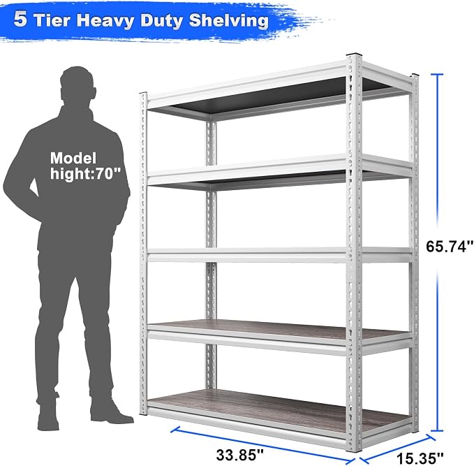 REIBII Garage Shelving 2500LBS Storage Shelves Adjustable Heavy Duty Shelving - Image 2