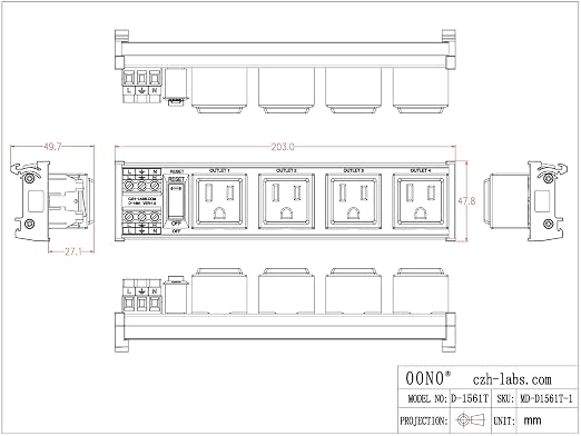 DIN Rail Mount AC 120V NEMA 5-15R 4 Receptacles Outlet Power Strip Module - Image 5